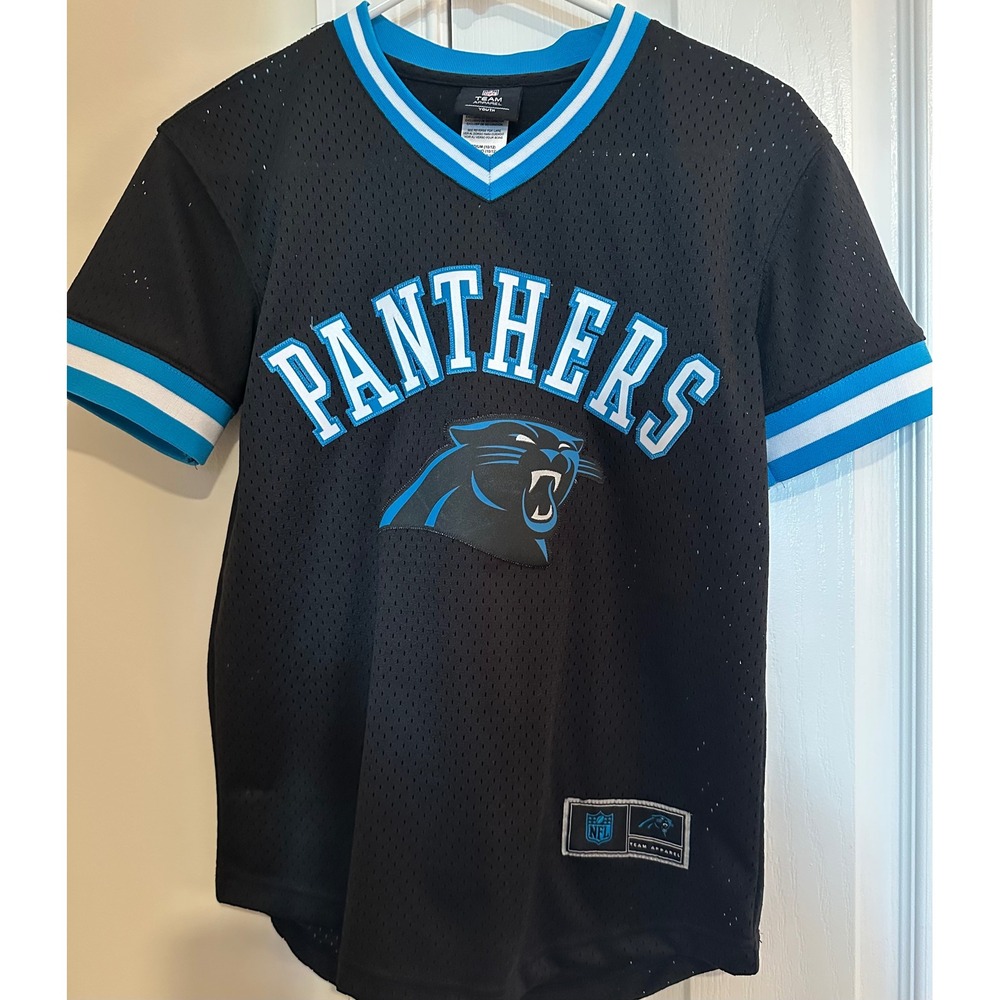 NFL Team Apparel Carolina‎ Panthers Youth Jersey Black Blue Mesh V-Neck 10-12m
